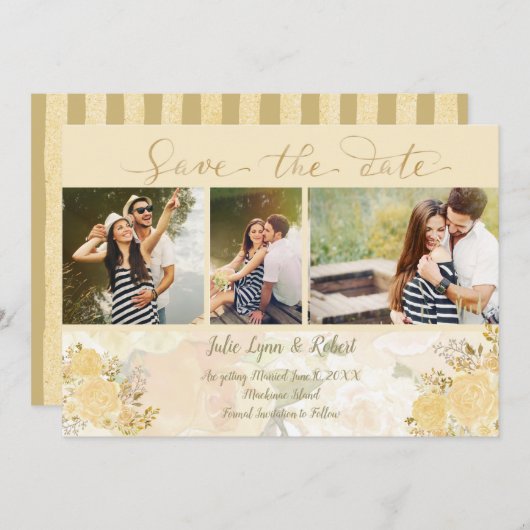 Gold Roos Foto slaat de datum op Save The Date (Voorkant / Achterkant)
