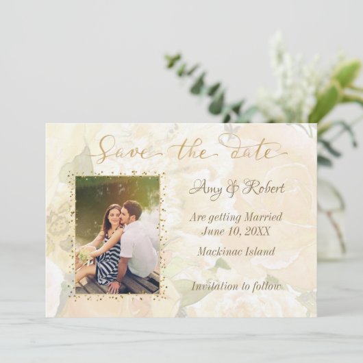 Gold Roos Foto slaat de datum op Save The Date (Staand voorkant)