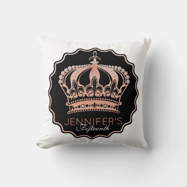 Gold Roos Glitter Crown Kussen (Voorkant)