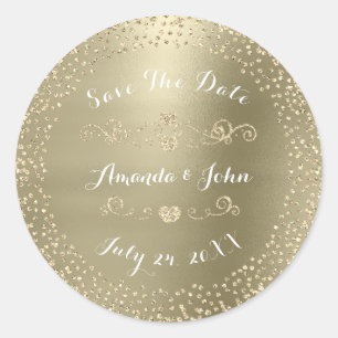 Gold Roos Glitter Save the Date Green Pastel Mint Ronde Sticker