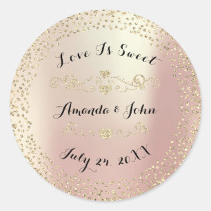Gold Roos Glitter Save the Date Love is Sweet Ronde Sticker