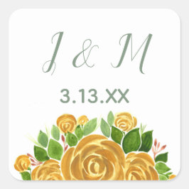 Gold Roos Initialen en datum Vierkante Sticker