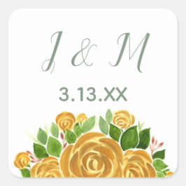 Gold Roos Initialen en datum Vierkante Sticker
