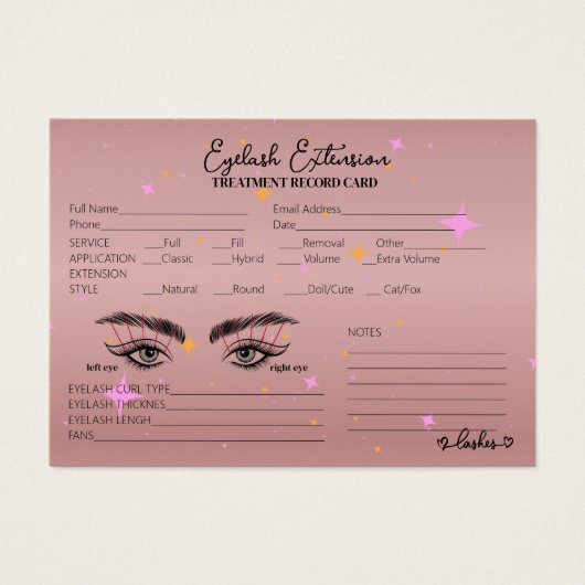 Gold Roos Lash Client Record Script Calligrafie Visitekaartje (Voorkant)