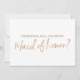 Gold Roos Lettered "Will you be my maid of eremid" Kaart