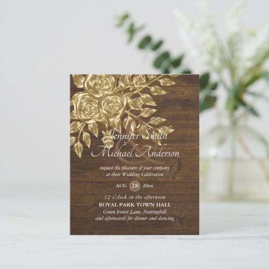 Gold Roos Metallic Wedding Invitations (Staand voorkant)