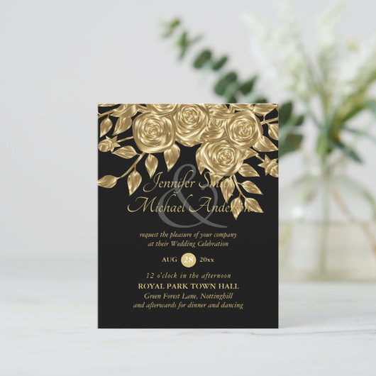 Gold Roos Metallic Wedding Invitations (Staand voorkant)