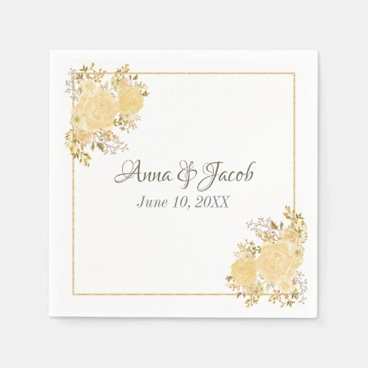 Gold Roos Monogram Weddenschap Napkin Servet (Voorkant)