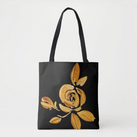 Gold Roos op zwarte Canvas tas (Voorkant)