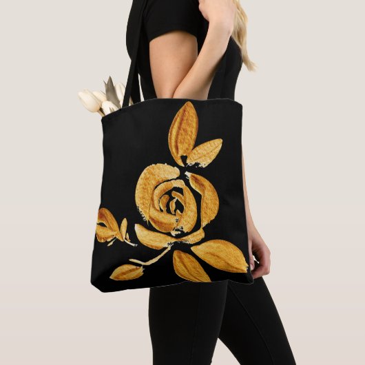 Gold Roos op zwarte Canvas tas (Dichtbij)