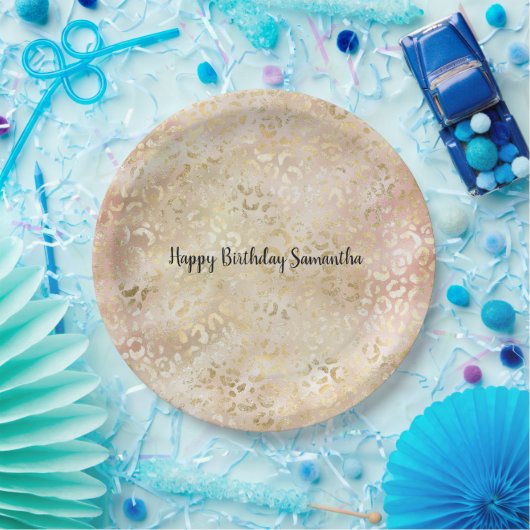 Gold Roos roze luipaard afdrukken Papieren Bordje (Feest)