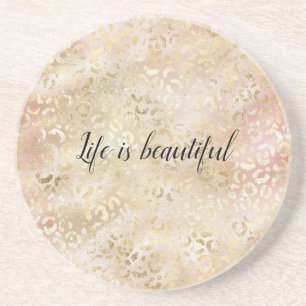 Gold Roos roze luipaard afdrukken Zandsteen Onderzetter