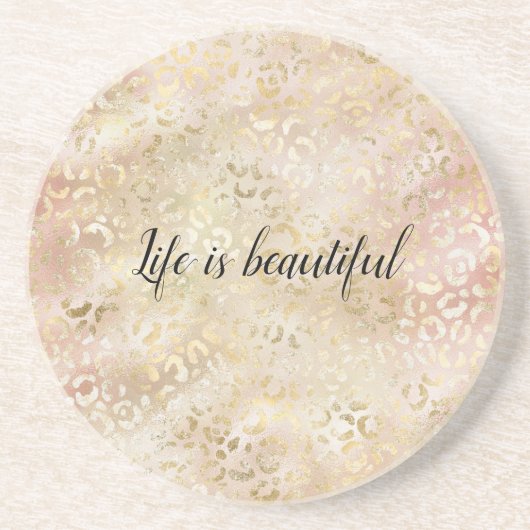 Gold Roos roze luipaard afdrukken Zandsteen Onderzetter (Voorkant)