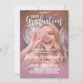 Gold Roos Roze Triple Glitter Photo Afstuderen Kaart (Voorkant)