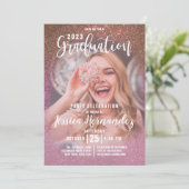 Gold Roos Roze Triple Glitter Photo Afstuderen Kaart (Staand voorkant)