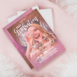 Gold Roos Roze Triple Glitter Photo Afstuderen Kaart