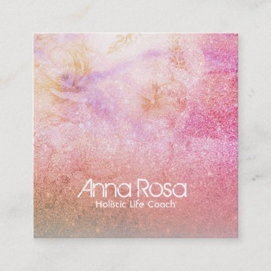 *~* Gold Roos Waterverf Floral Glitter Lavender Vierkante Visitekaartje (Voorkant)