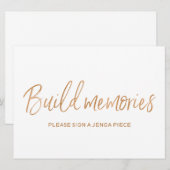 Gold Roos Wedding "Build geheugens" Jenga Sign Kaart (Voorkant / Achterkant)