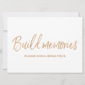 Gold Roos Wedding "Build geheugens" Jenga Sign Kaart (Voorkant)