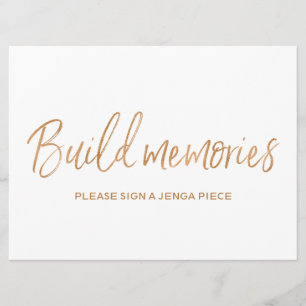 Gold Roos Wedding "Build geheugens" Jenga Sign Kaart