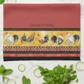 Gold Roosters Red & Tan Check Swirl Kitchen Theedoek (Gevouwen)