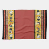 Gold Roosters Red & Tan Check Swirl Kitchen Theedoek (Horizontaal)