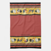 Gold Roosters Red & Tan Check Swirl Kitchen Theedoek (Verticaal)