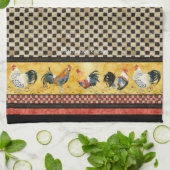 Gold Roosters Red & Tan Check Swirl Kitchen Theedoek (Gevouwen)
