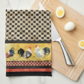Gold Roosters Red & Tan Check Swirl Kitchen Theedoek (Quarter Fold)