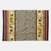 Gold Roosters Red & Tan Check Swirl Kitchen Theedoek (Horizontaal)