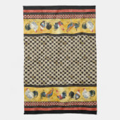 Gold Roosters Red & Tan Check Swirl Kitchen Theedoek (Verticaal)