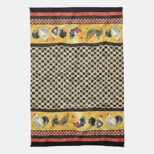 Gold Roosters Red & Tan Check Swirl Kitchen Theedoek