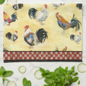 Gold Roosters Red & Tan Check Swirl Kitchen Theedoek (Gevouwen)