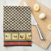 Gold Roosters Red & Tan Check Swirl Kitchen Theedoek (Quarter Fold)