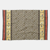 Gold Roosters Red & Tan Check Swirl Kitchen Theedoek (Horizontaal)