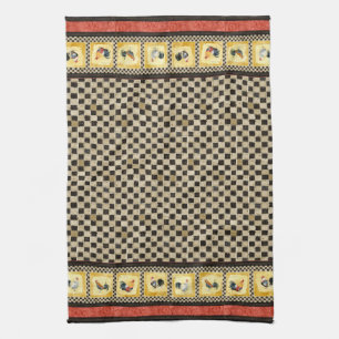 Gold Roosters Red & Tan Check Swirl Kitchen Theedoek