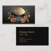 Gold Rose Floral and Midnight Mountain Scene Visitekaartje (Voorkant / Achterkant)