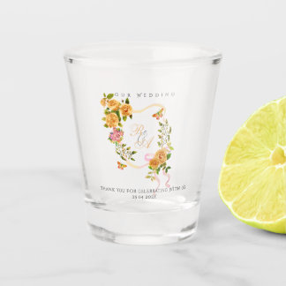 Gold Rose Ribbon Monogram Wedding  Shot Glas