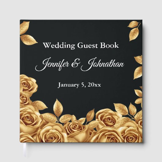 Gold Roses Custom Background Wedding  Gastenboek (Voorkant)