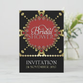 Gold Royal Black Red Bridal Shower-uitnodigingen Kaart (Staand voorkant)