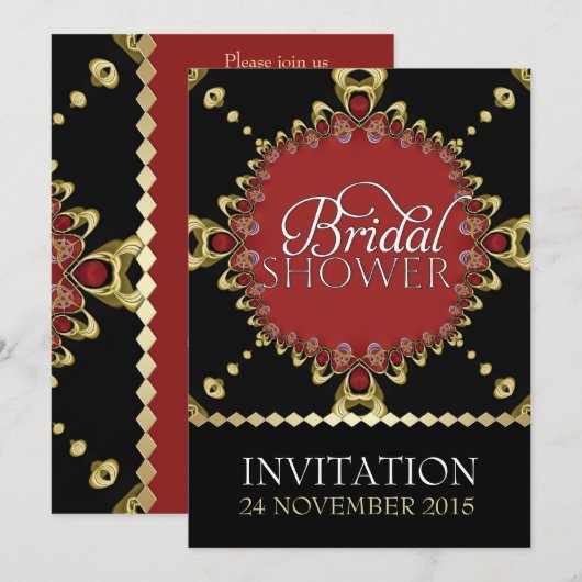 Gold Royal Black Red Bridal Shower-uitnodigingen Kaart (Voorkant / Achterkant)