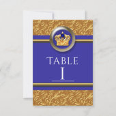 Gold & Royal Blue Crown Elegant Table Number Kaart (Voorkant)