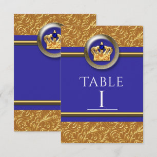 Gold & Royal Blue Crown Elegant Table Number Kaart