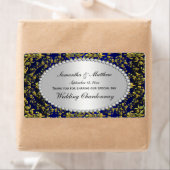  Gold & Royal Blue Damask Pearl Wine Label (Insitu)
