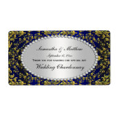  Gold & Royal Blue Damask Pearl Wine Label (Voorkant)