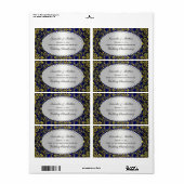  Gold & Royal Blue Damask Pearl Wine Label (Full Sheet)