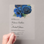 Gold Royal Blue Floral Wedding Acryl Uitnodigingen (Insitu (Draagbaar))