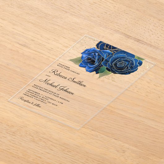 Gold Royal Blue Floral Wedding Acryl Uitnodigingen (Laagn)