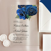 Gold Royal Blue Floral Wedding Acryl Uitnodigingen