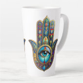 Gold Royal Blue Hamsa w/ Turquoise Third Eye Latte Mok (Rechterhoek)
